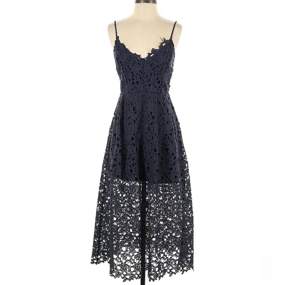Astr Dresses & Skirts - Astr Navy Blue Lace Midi Dress
